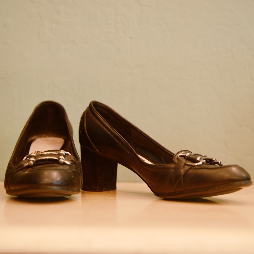 Black Leather Ferragamo Heels